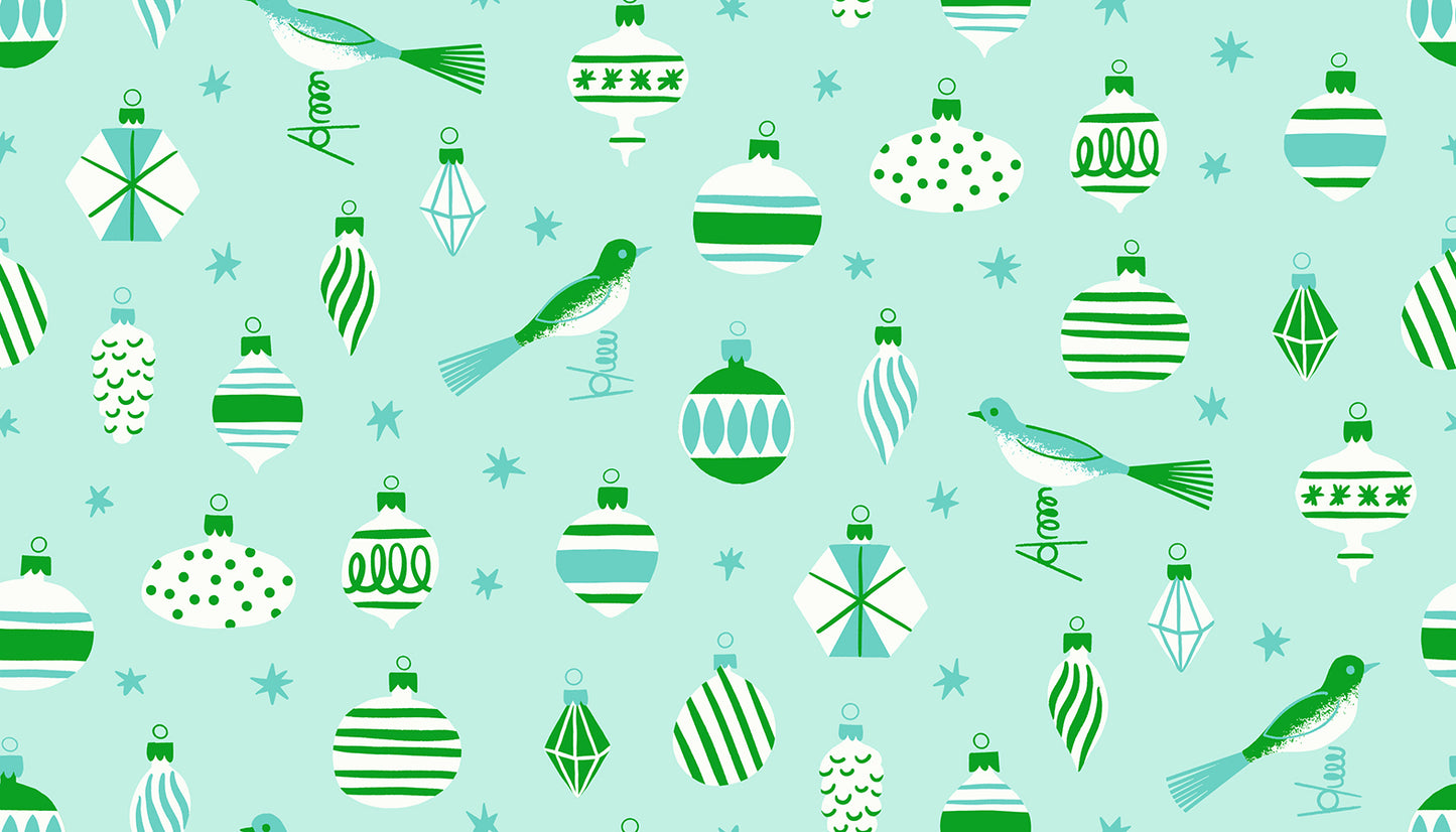 Merry Happy Baubles Mint RS309814 by Kimberly Kight for Ruby Star Society (sold in 25cm increments)
