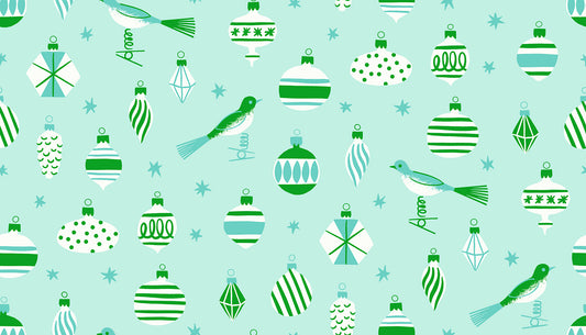 Merry Happy Baubles Mint RS309814 by Kimberly Kight for Ruby Star Society (sold in 25cm increments)