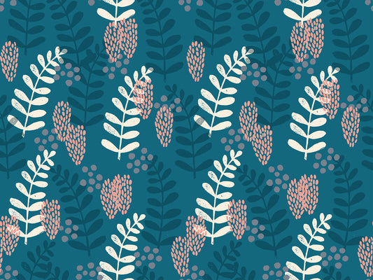 Reimagined Landscapes Fern Dell Teal RS605115 by Jen Hewett for Ruby Star Society (Sold in 25cm increments)
