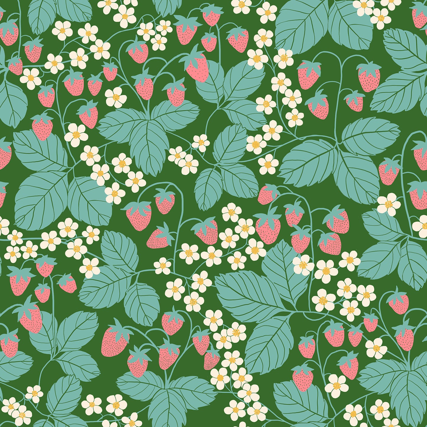 Reimagined Landscapes Strawberry Field Green RS605415 by Jen Hewett for Ruby Star Society (Sold in 25cm increments)