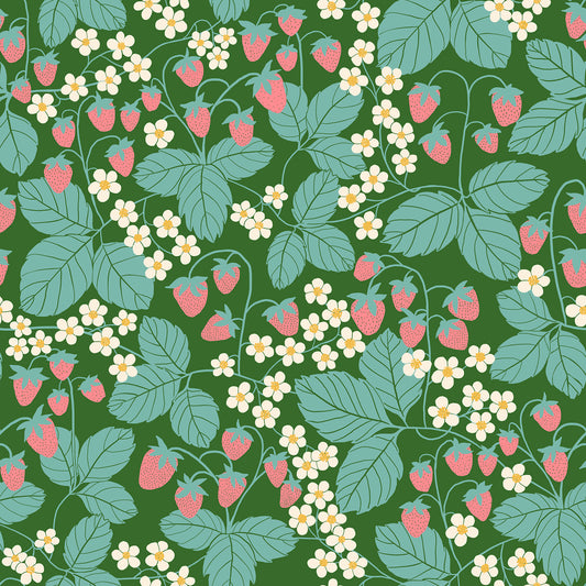 Reimagined Landscapes Strawberry Field Green RS605415 by Jen Hewett for Ruby Star Society (Sold in 25cm increments)