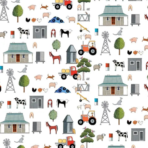 Mixed Farming Muslin by Red Tractor Designs (sold in 25cm increments)