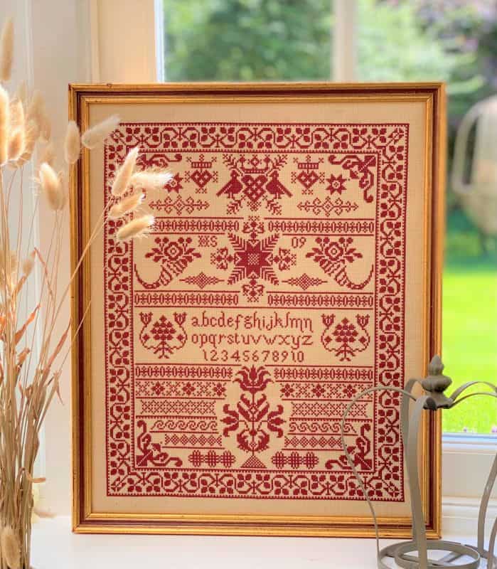 Red Pots Sampler Cross Stitch Kit Historical Sampler Company