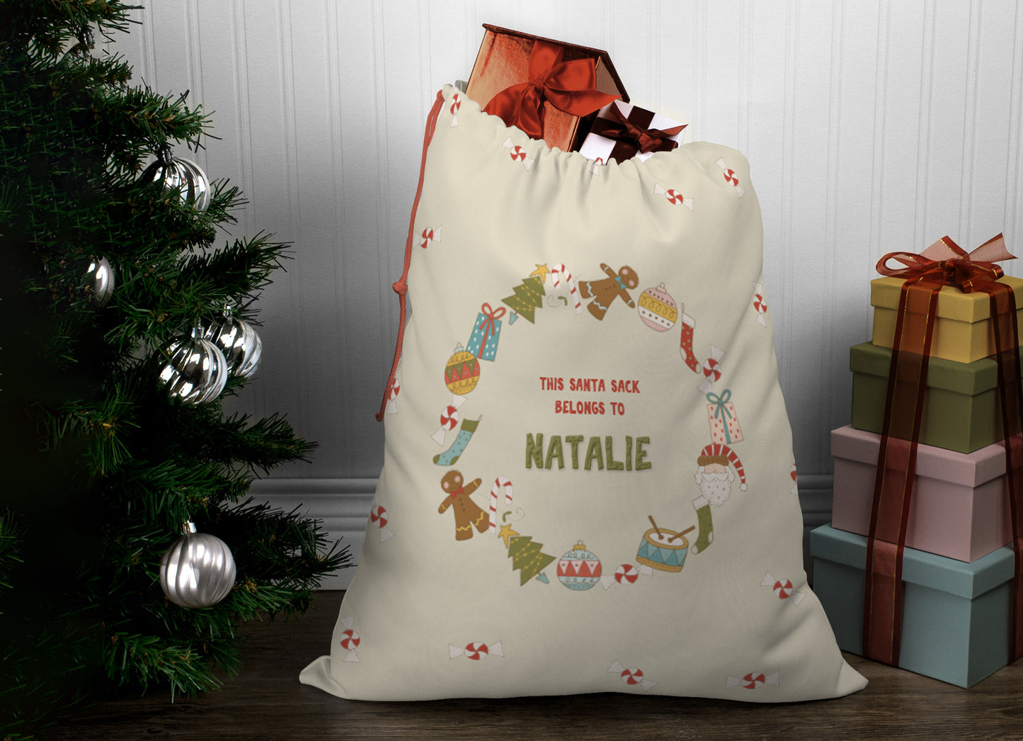 Count Down to Christmas DV5962 Santa Sack Panel by Natalie Bird for Devonstone