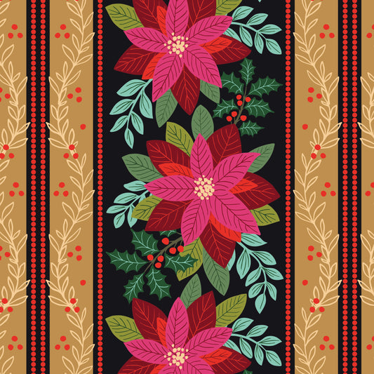 All is Bright Black and Gold Table Runner SH24 by Stuart Hillard for Lewis & Irene Fabrics (sold in 25cm increments)