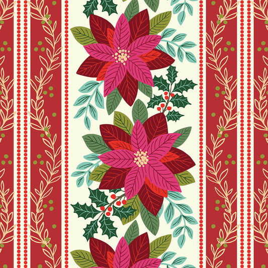 All is Bright Cream and Red Table Runner SH25 by Stuart Hillard for Lewis & Irene Fabrics (sold in 25cm increments)