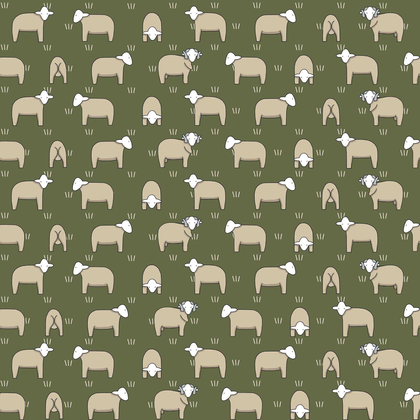 Sheep on Dark Olive by Red Tractor Designs (sold in 25cm increments)