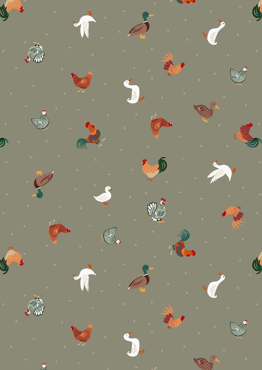 Small Things Countryside Chickens and Ducks Khaki SM66.2 by Lewis and Irene
