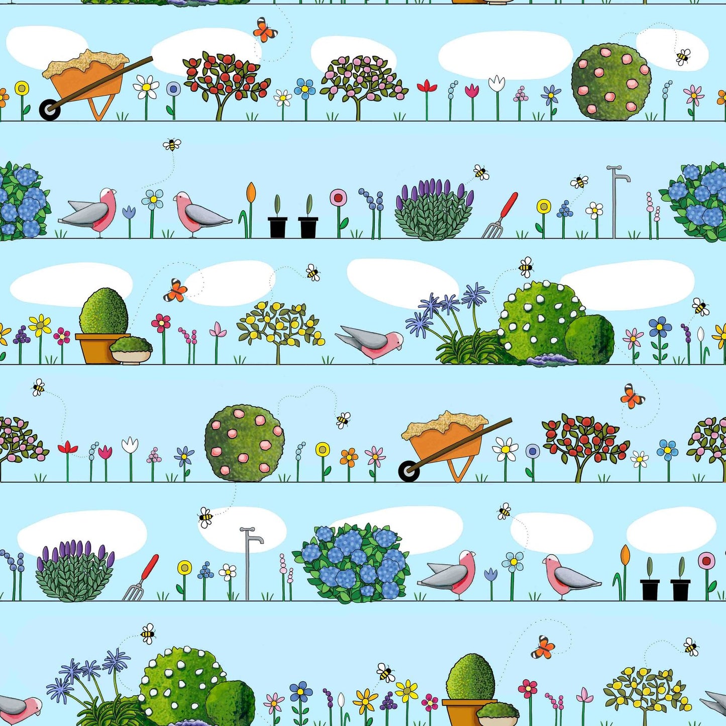 Spring Garden on Blue by Red Tractor Designs (sold in 25cm increments)