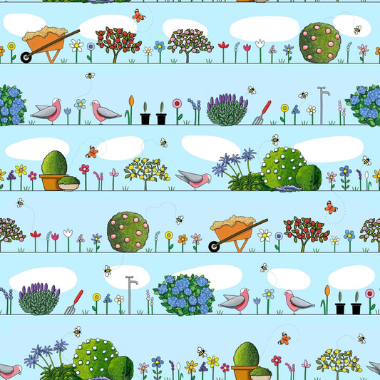 Spring Garden on Blue by Red Tractor Designs (sold in 25cm increments)