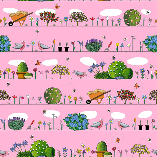 Spring Garden on Pink by Red Tractor Designs (sold in 25cm increments)