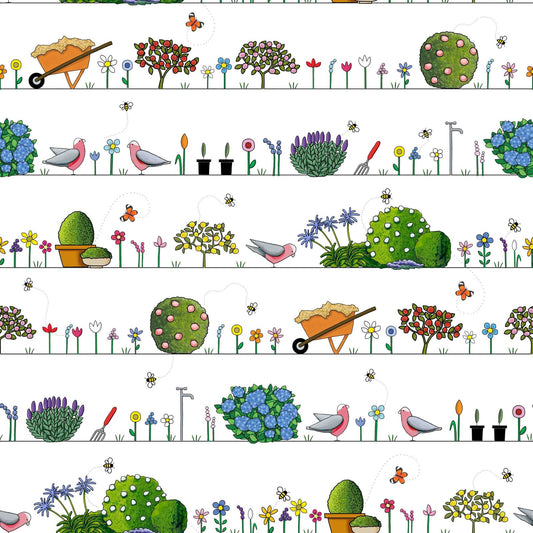 Spring Garden on White by Red Tractor Designs (sold in 25cm increments)