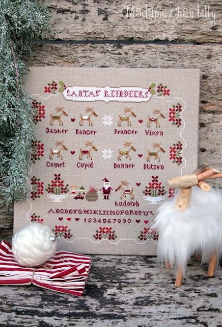 Santa's Reindeers Sampler Cross Stitch Pattern by Madame Chantilly