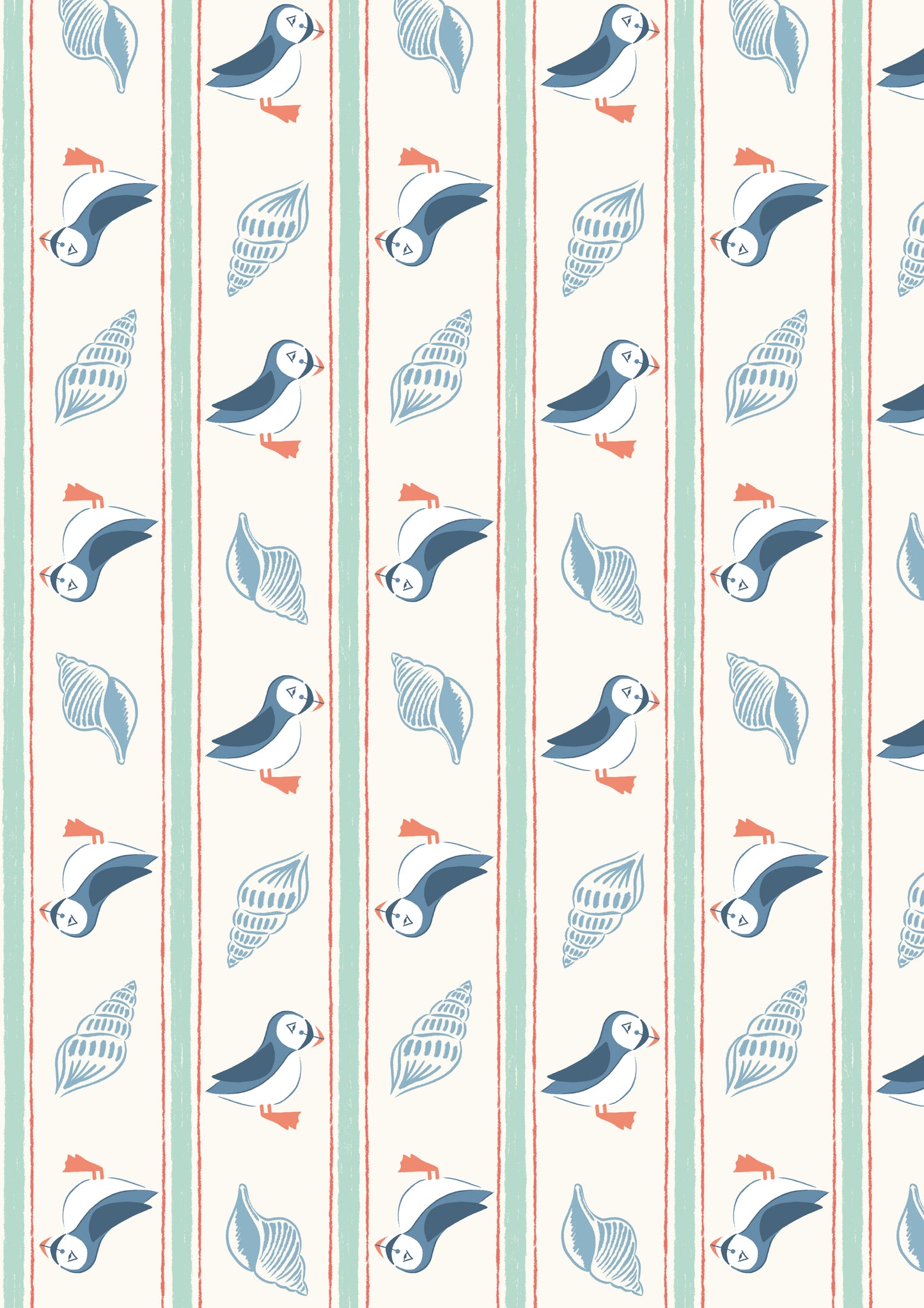 Seas The Day Puffin Stripe L1A by Lewis & Irene (sold in 25cm increments)
