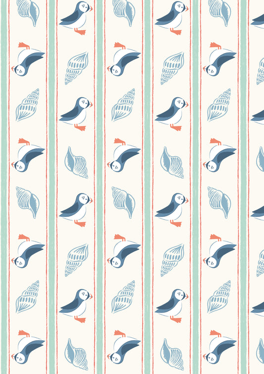 Seas The Day Puffin Stripe L1A by Lewis & Irene (sold in 25cm increments)
