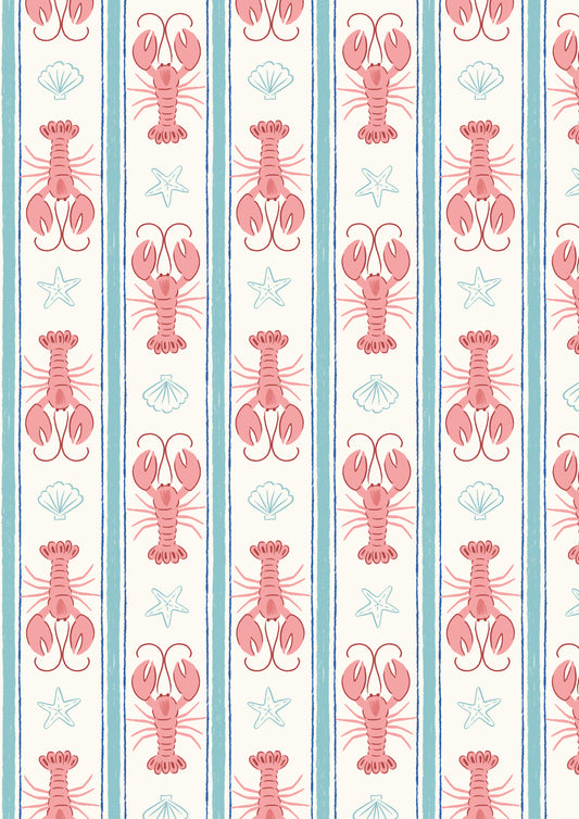 Seas The Day Lobster Stripe L1B by Lewis & Irene (sold in 25cm increments)