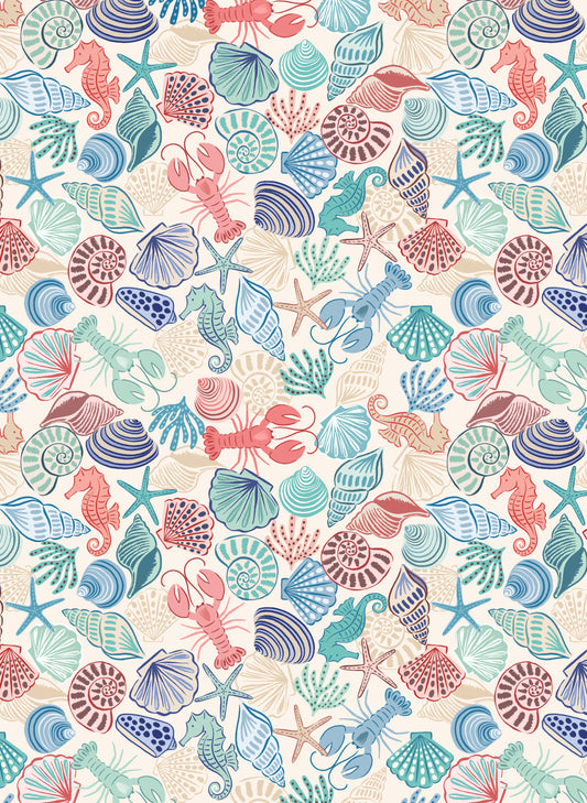 Seas The Day Seahorses and Shells L3A by Lewis & Irene (sold in 25cm increments)