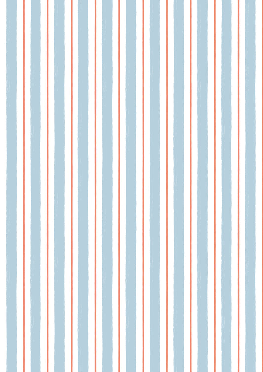 Seas The Day Stripe Blue and Coral L4A by Lewis & Irene (sold in 25cm increments)