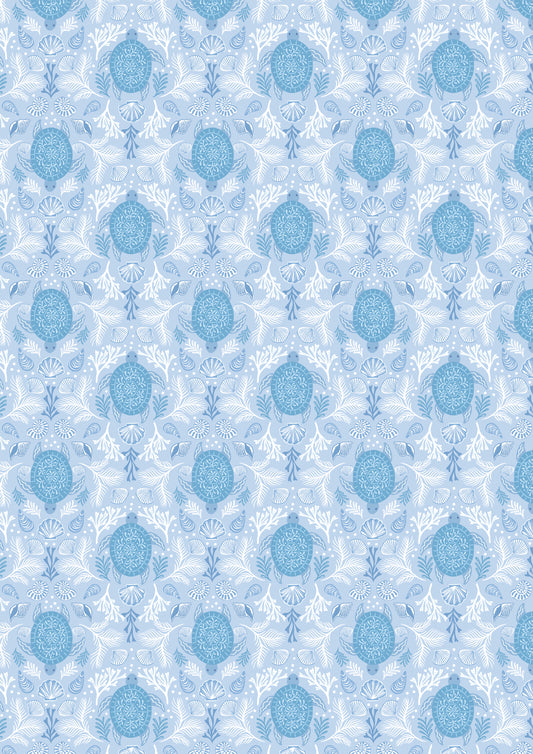 Seas The Day Mirrored Turtle Blue L6A by Lewis & Irene (sold in 25cm increments)