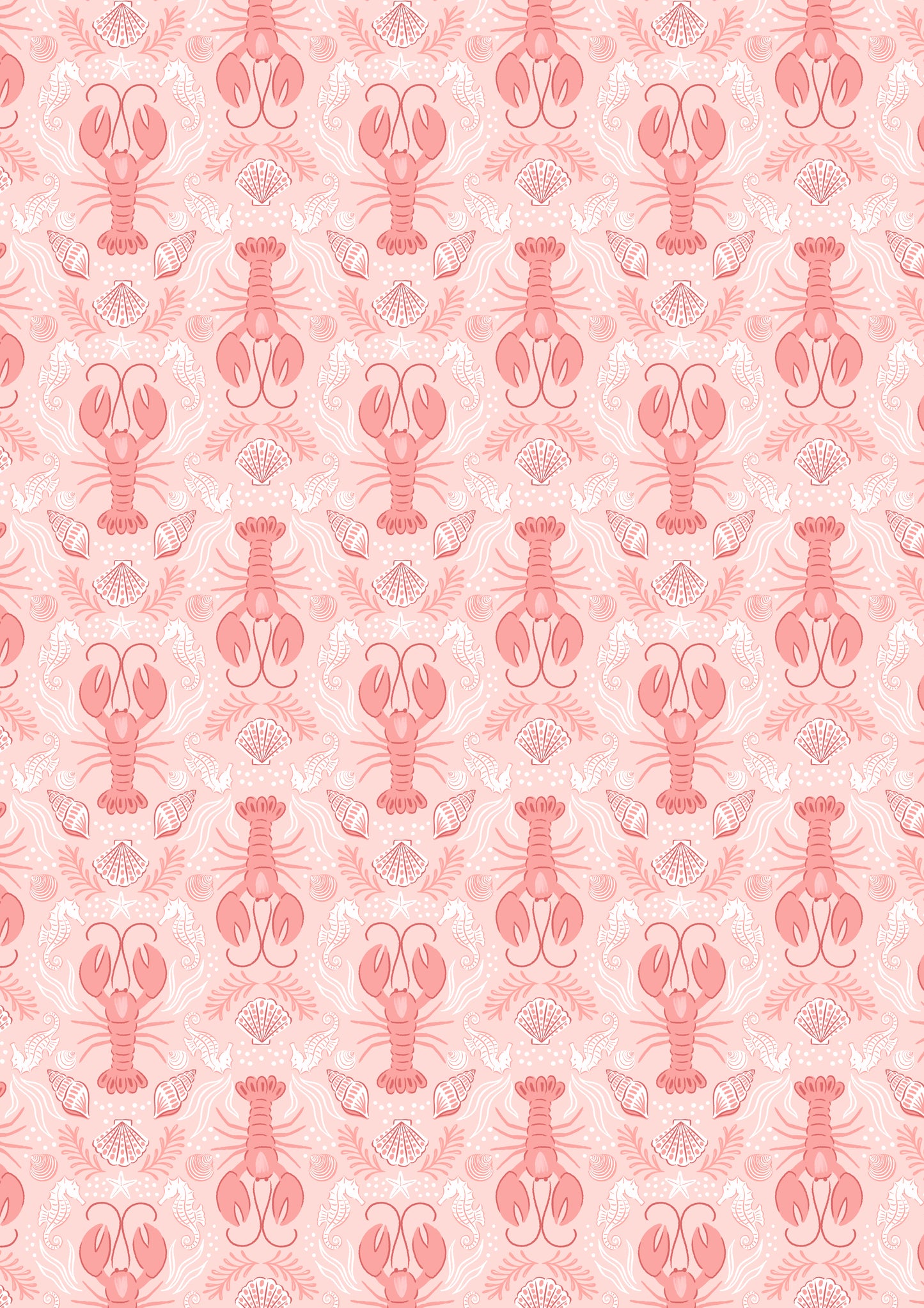 Seas The Day Mirrored Lobster Light Coral Pink L6B by Lewis & Irene (sold in 25cm increments)