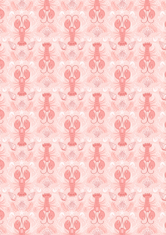 Seas The Day Mirrored Lobster Light Coral Pink L6B by Lewis & Irene (sold in 25cm increments)