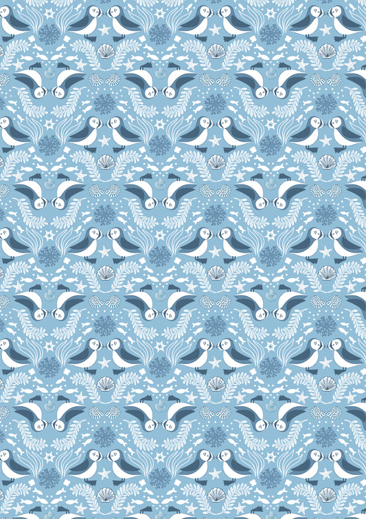 Seas The Day Mirrored Puffin L6C by Lewis & Irene (sold in 25cm increments)