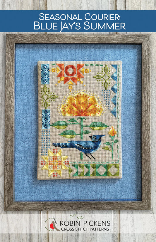 Courier Duos: Summer Blue Jays Cross Stitch Pattern by Robin Pickens