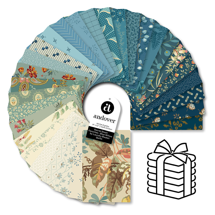 Secret Stash Favorites - Blue Willow Fat Eighth Bundle by Laundry Basket Quilts for Andover Fabrics
