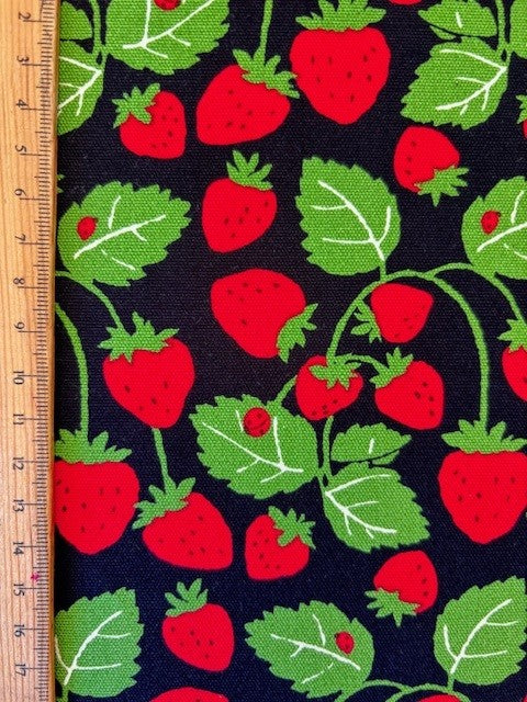 Strawberries on Black Canvas by Sevenberry fabric (sold in 25cm increments)