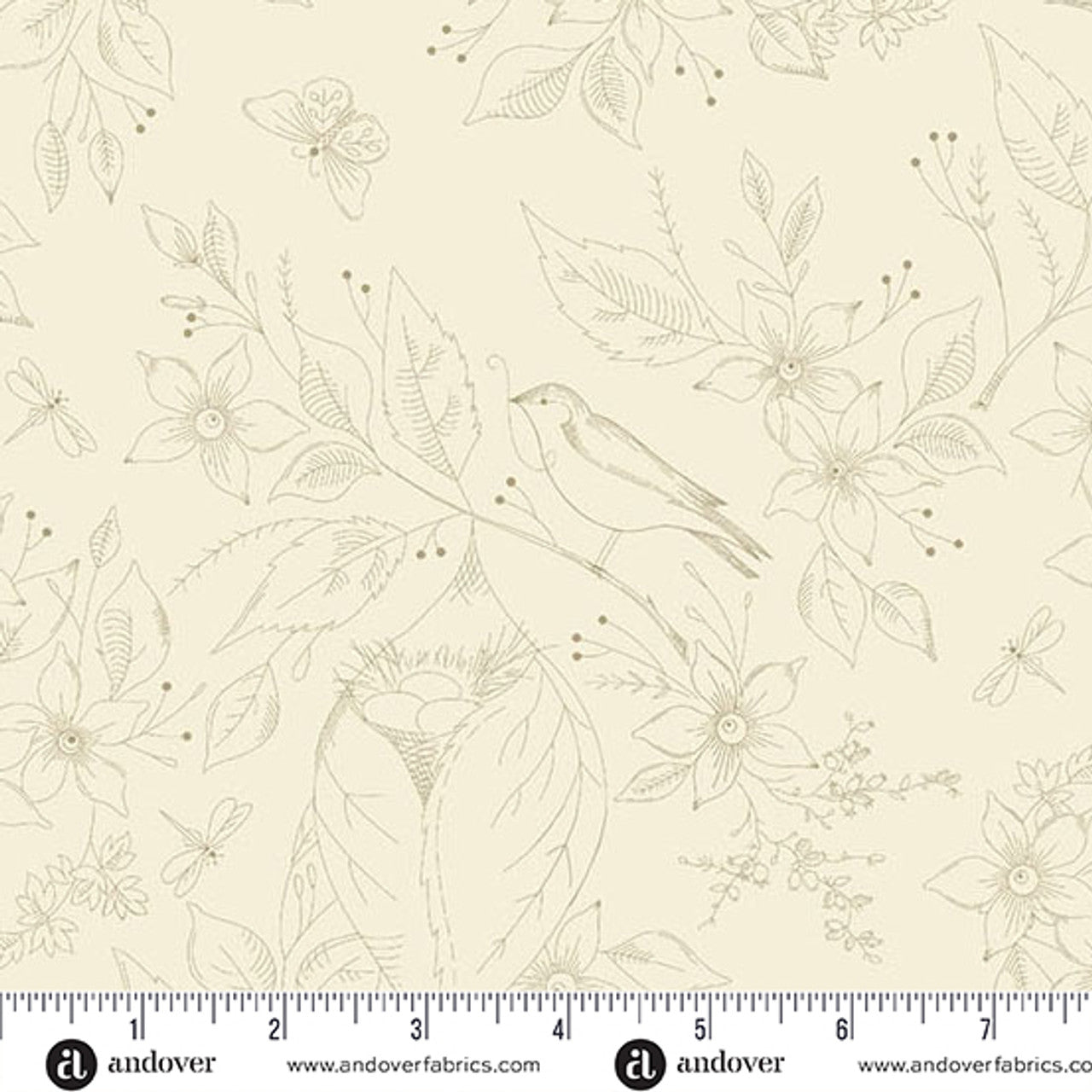 Sewing Bird Wideback 108" Cream Basket Quilts for Andover Fabrics (sold in 25cm increments)