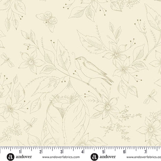 Sewing Bird Wideback 108" Cream Basket Quilts for Andover Fabrics (sold in 25cm increments)