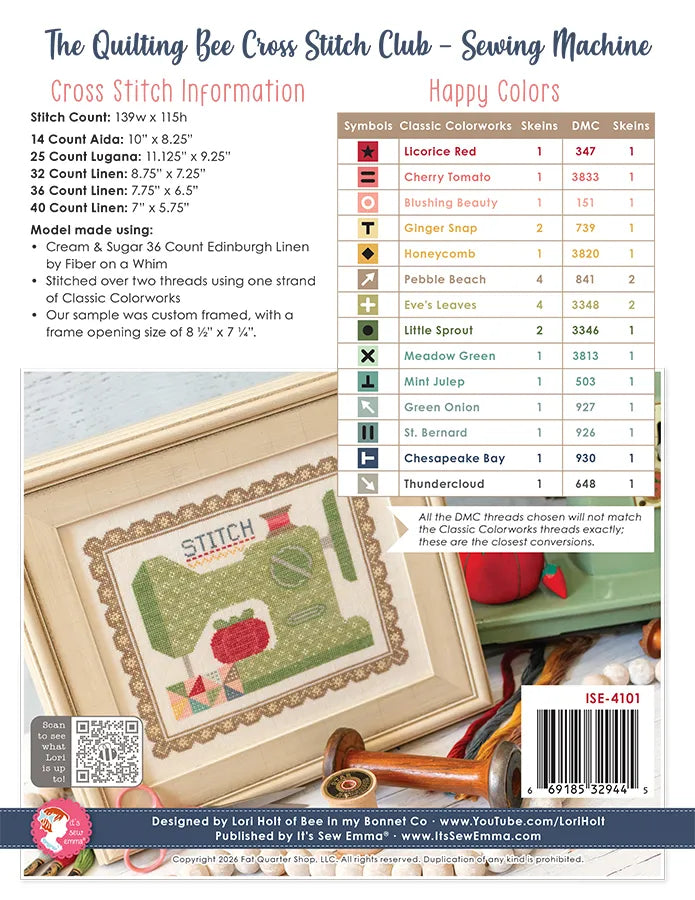 Sewing Machine The Quilting Bee Cross Stitch Pattern Lori Holt of Bee in my Bonnet