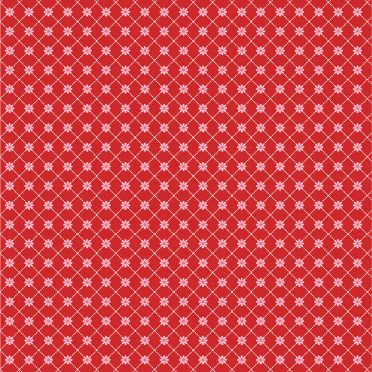 Smitten Chicken Lazy Daisy Red SN251104 by Lori Woods for Poppie Cotton (sold in 25cm increments)