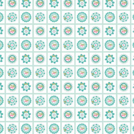 Smitten Chicken Petit Fours Aqua SN251115 by Lori Woods for Poppie Cotton (sold in 25cm increments)