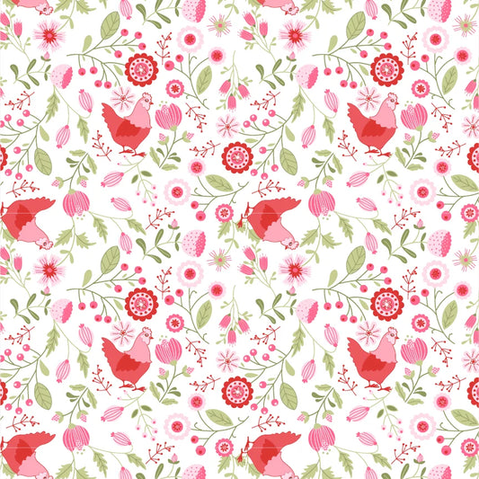 Smitten Chicken Smitten Chicken White SN251119 by Lori Woods for Poppie Cotton (sold in 25cm increments)