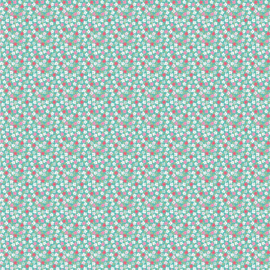 Smitten Chicken Wild Phlox Aqua SN251108 by Lori Woods for Poppie Cotton (sold in 25cm increments)