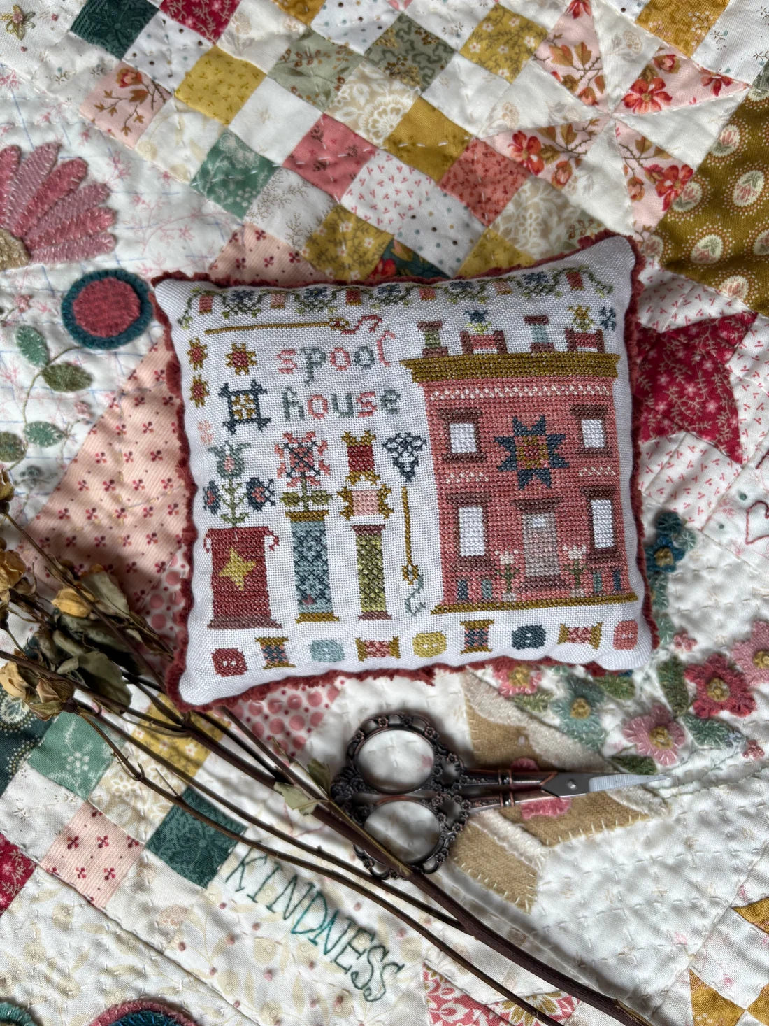 Spool House Cross Stitch Pattern Pansy Patch Quilts and Stitchery