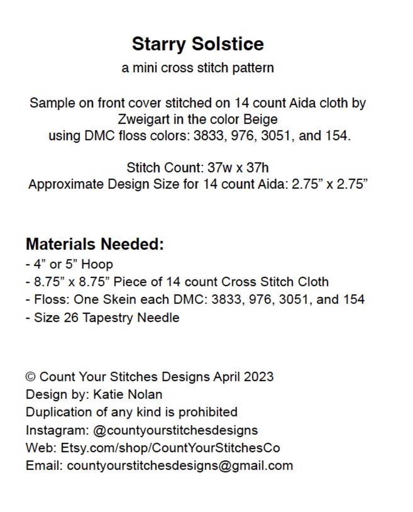 Starry Solstice Mini Cross Stitch Pattern by Count Your Stitches Designs