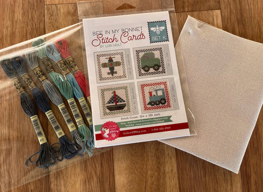 Stitch Card K Cross Stitch pattern, Thread and Lugana Kit curated by The Rural Stitch Co