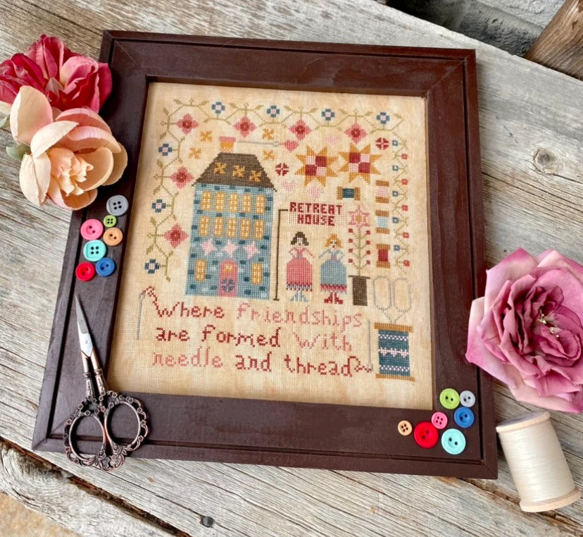 Stitchers Retreat House Cross Stitch Pattern Pansy Patch Quilts and Stitchery