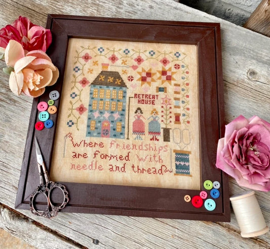 Stitchers Retreat House Cross Stitch Pattern Pansy Patch Quilts and Stitchery