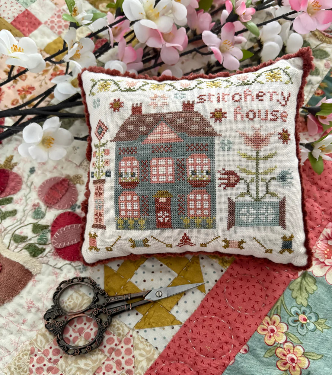 Stitchery House Cross Stitch Pattern Pansy Patch Quilts and Stitchery
