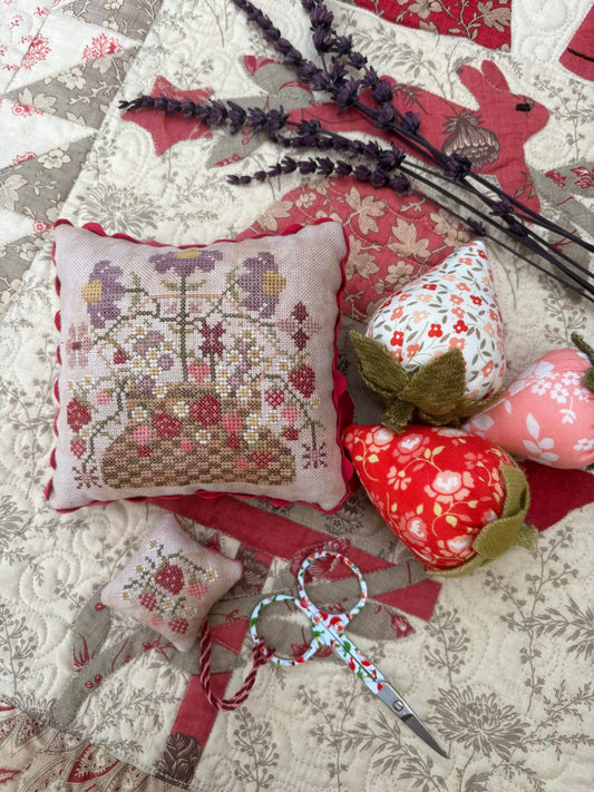 Strawberry Basket Pinkeep and Scissor Fob Cross Stitch Pattern Pansy Patch Quilts and Stitchery