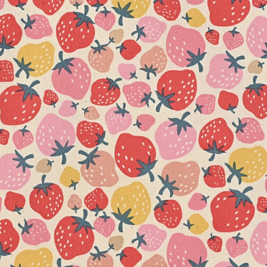 Retro Charm Strawberry White by Kokka Fabrics (sold in 25cm increments)