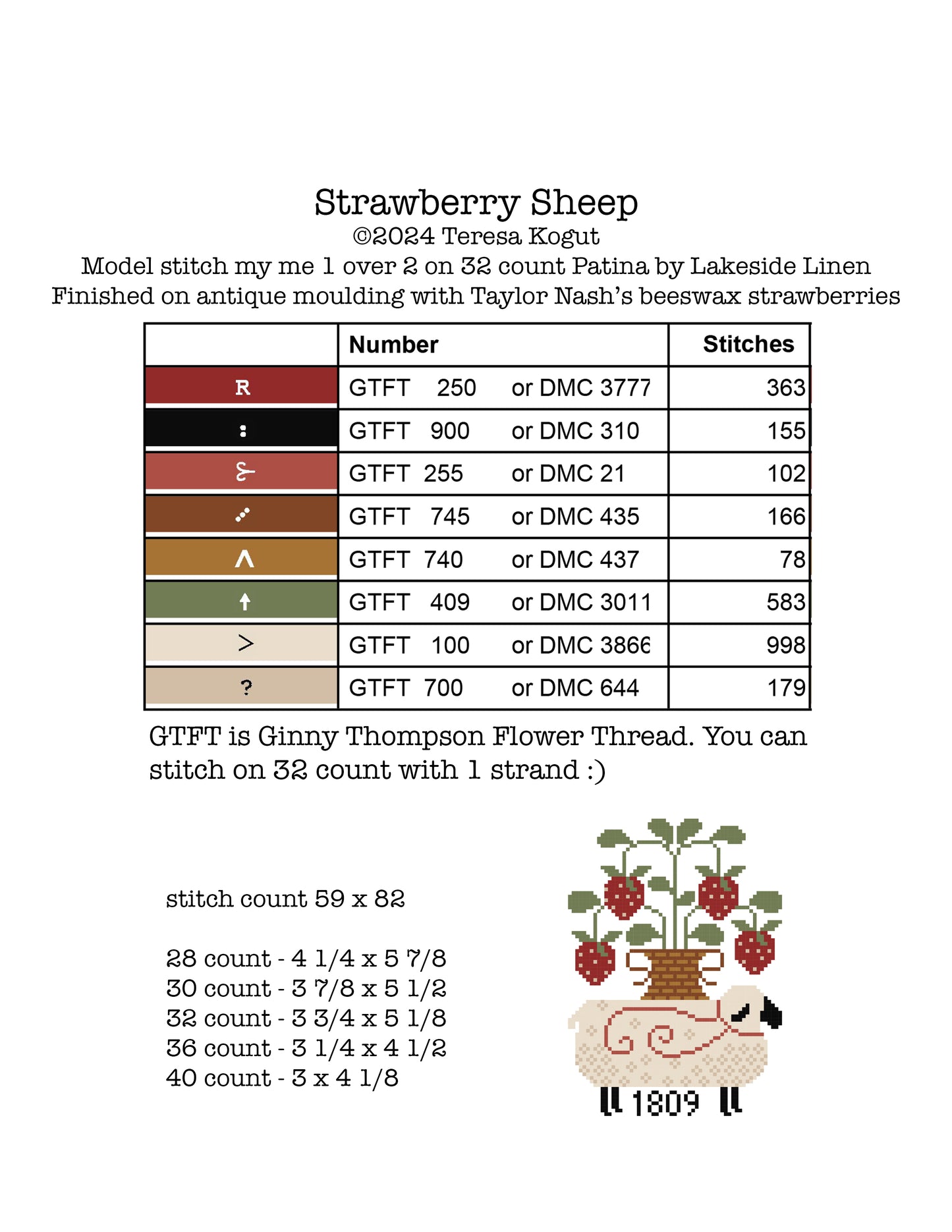 Strawberry Sheep Cross stitch pattern by Teresa Kogut