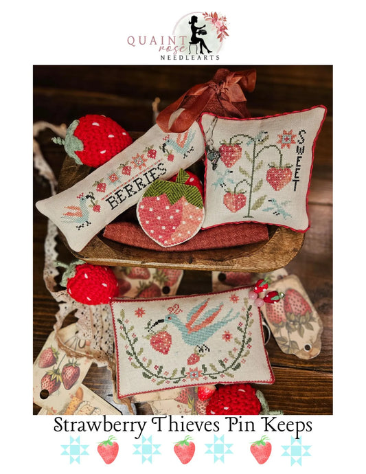 Strawberry Thieves Pin Keeps Cross Stitch Pattern by Quaint Rose Needlearts