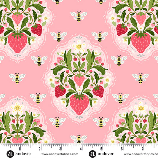 Strawberry Honey Pink Medallion A1154E by Andover Fabrics (sold in 25cm increments)