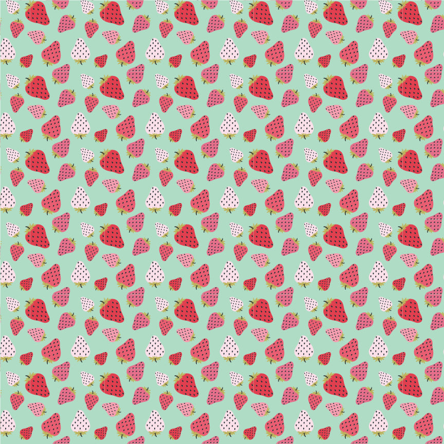 Homestead Strawberry Patch Mint PH23421 by Prairie Sisters for Poppie Cotton (sold in 25cm increments)