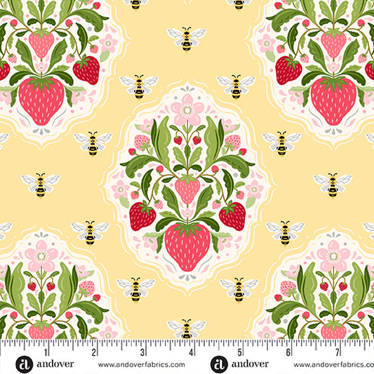 Strawberry Honey Yellow Medallion A1154Y by Andover Fabrics (sold in 25cm increments)