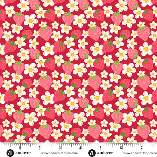 Strawberry Honey Red Berry Flower A1155R by Andover Fabrics (sold in 25cm increments)